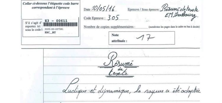 Contraction de texte EM Strasbourg – Copie de concours notée 17/20 (2016)