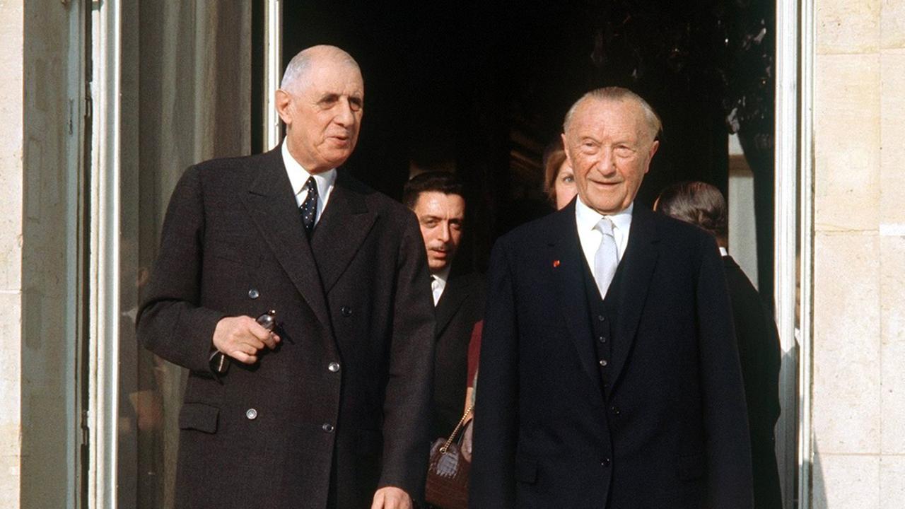 Couple franco-allemand Charles de Gaulle et Konrad Adenauer à l’Élysée en 1963