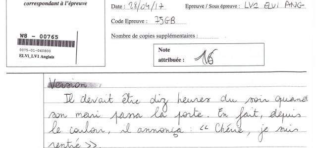 Une copie d’anglais LV1 CCIP ayant obtenu 16/20
