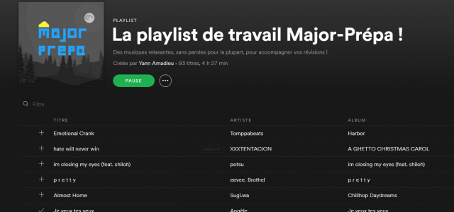 La playlist de travail Major-Prépa ! (Spotify)