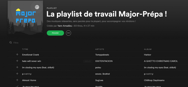 La playlist de travail Major-Prépa ! (Spotify)