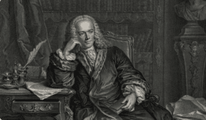 François Quesnay assis à son bureau, gravure du XVIIIe siècle illustrant le fondateur de la physiocratie