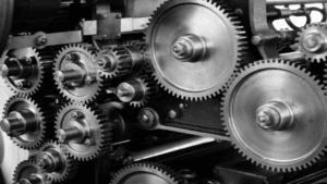 Machine d’engrenages représentant la dynamique de la croissance économique