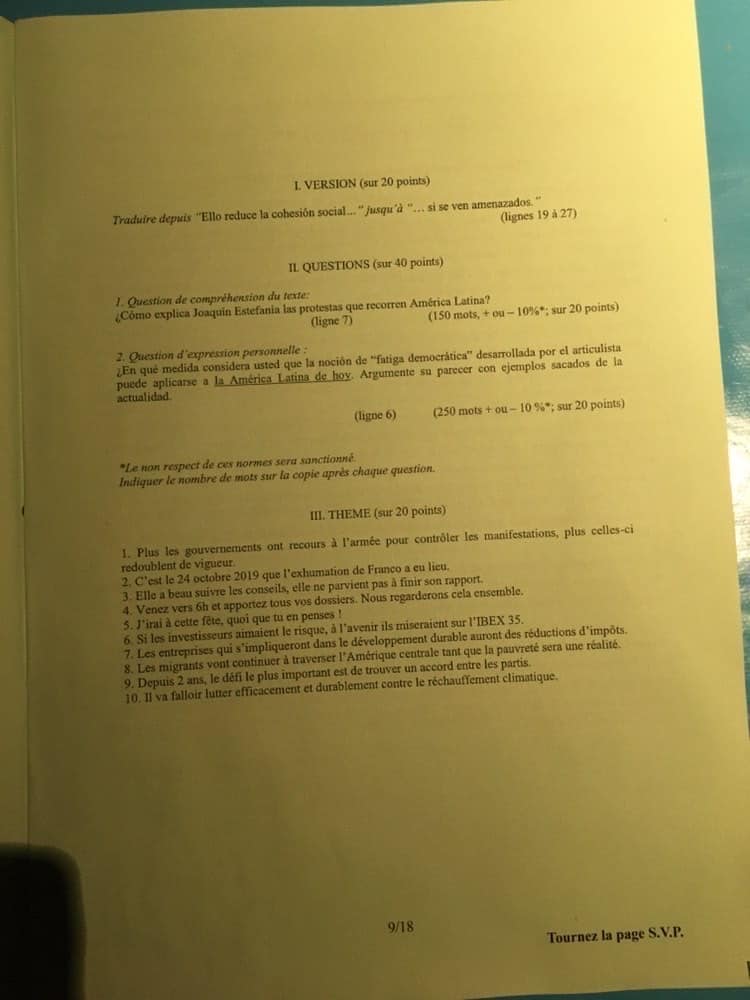 sujet lv2 IENA 2020 9