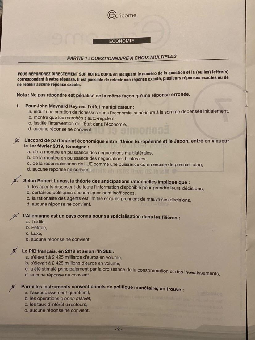 sujet Eco-droit Ecricome 2021