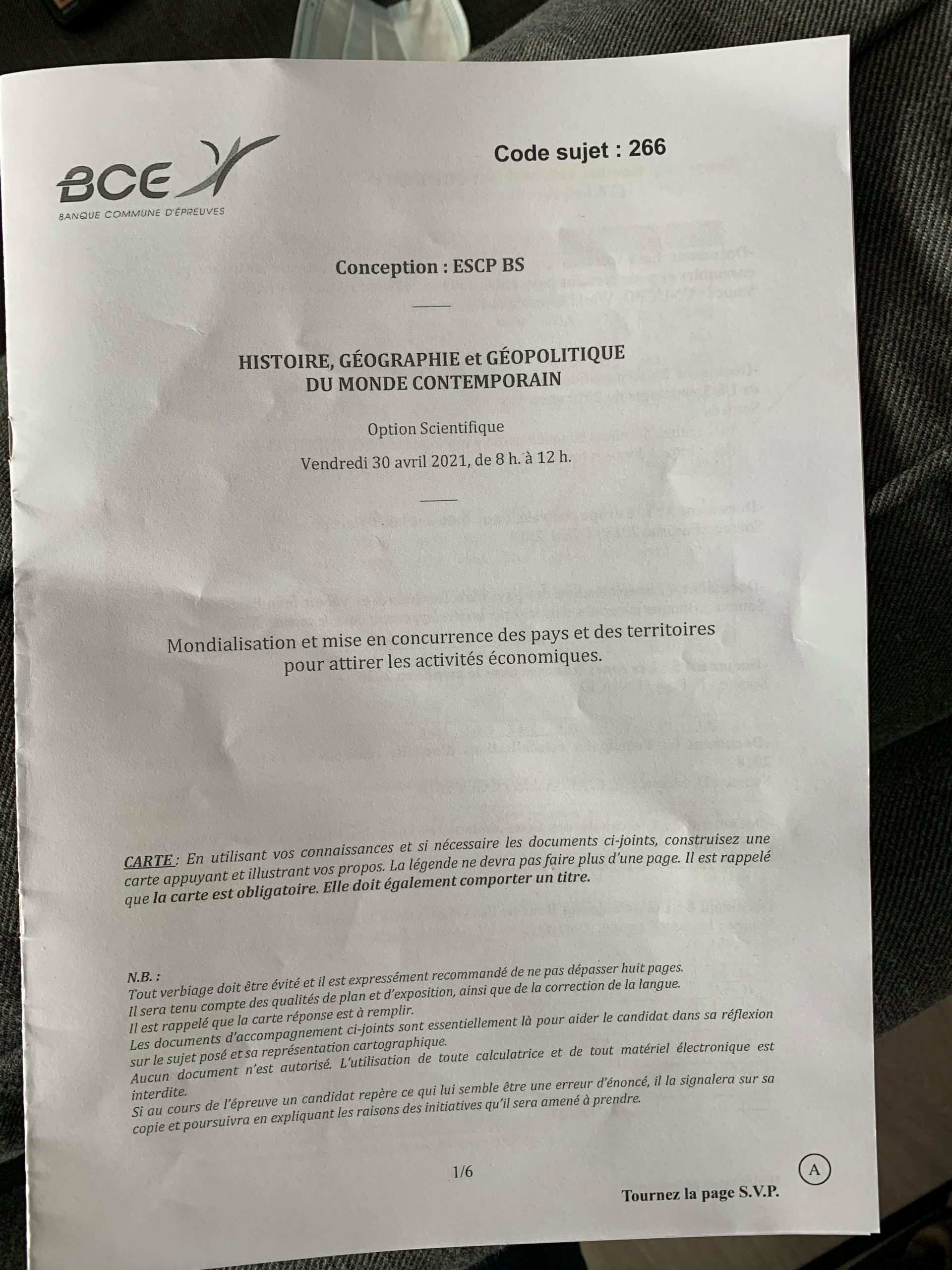 sujet Géopolitique ESCP 2021