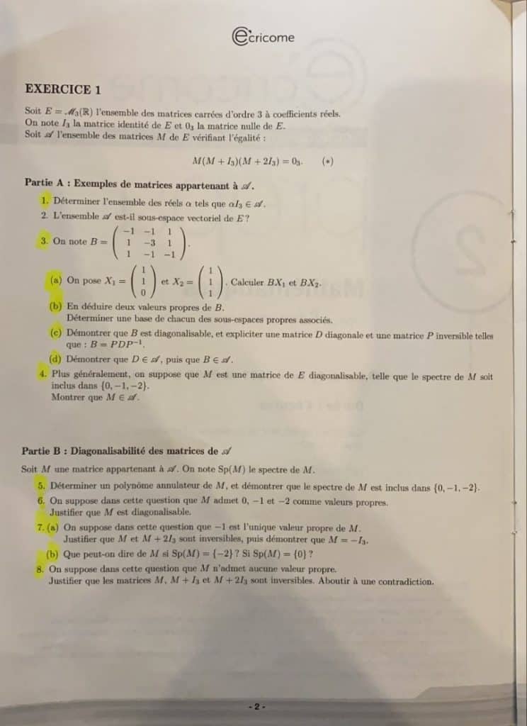 Sujet de maths Ecricome ECE 2021 - Major Prépa