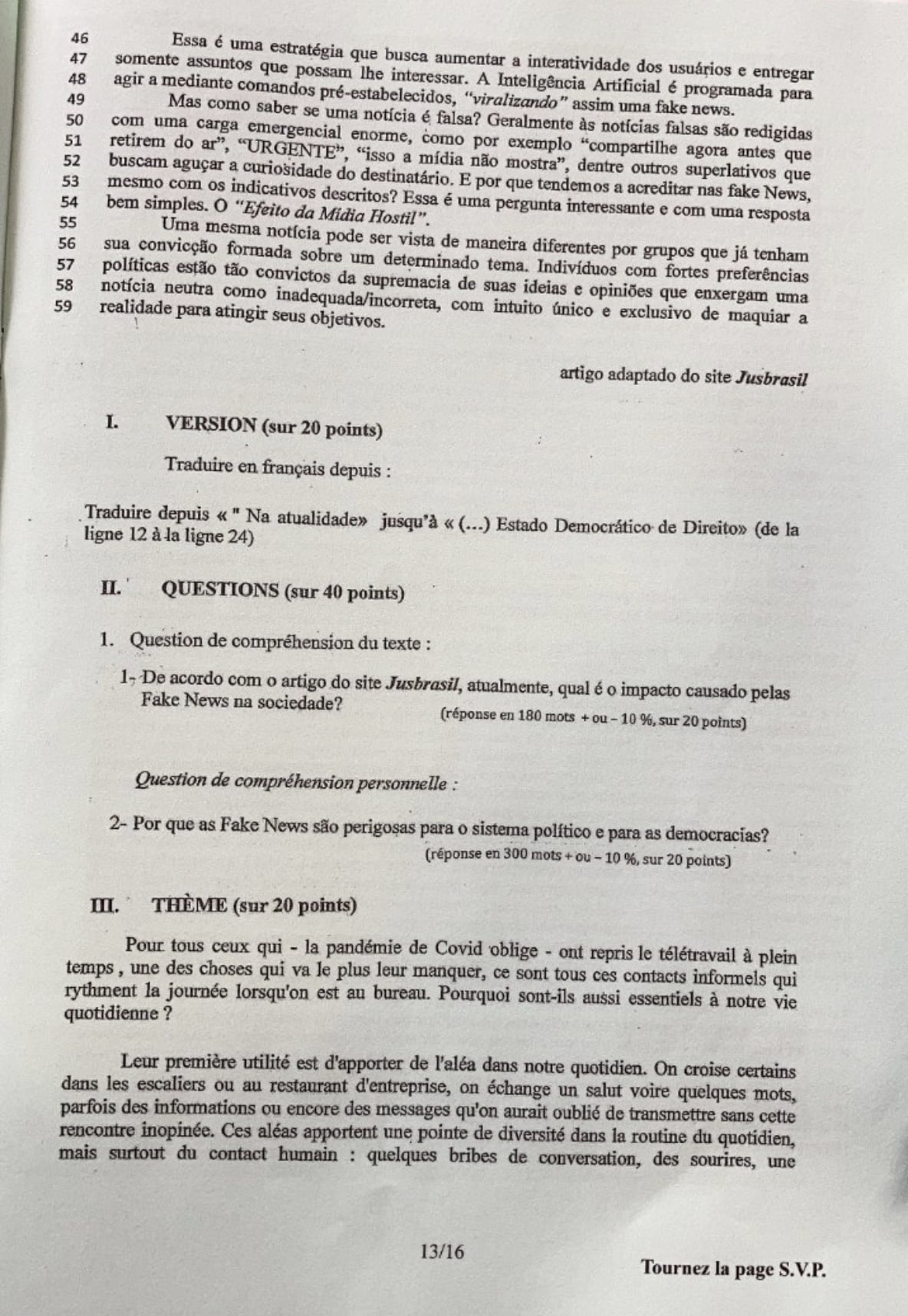 sujet LV1 Langues rares IENA 2021