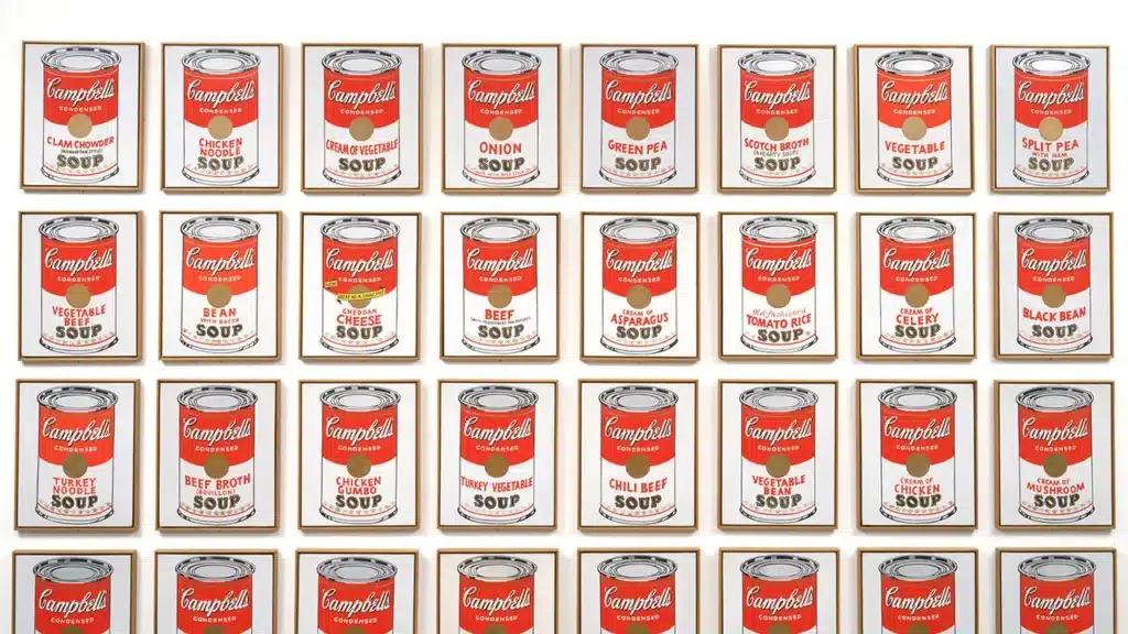 Campbell's Soup Cans de Warhol, œuvre pop art illustrant l'œuvre d'art à l'époque de sa reproductibilité technique