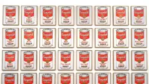 Campbell's Soup Cans de Warhol, œuvre pop art illustrant l'œuvre d'art à l'époque de sa reproductibilité technique