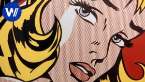 Peinture de Roy Lichtenstein représentant une femme en larmes dans le style bande dessinée, emblématique du Pop Art.