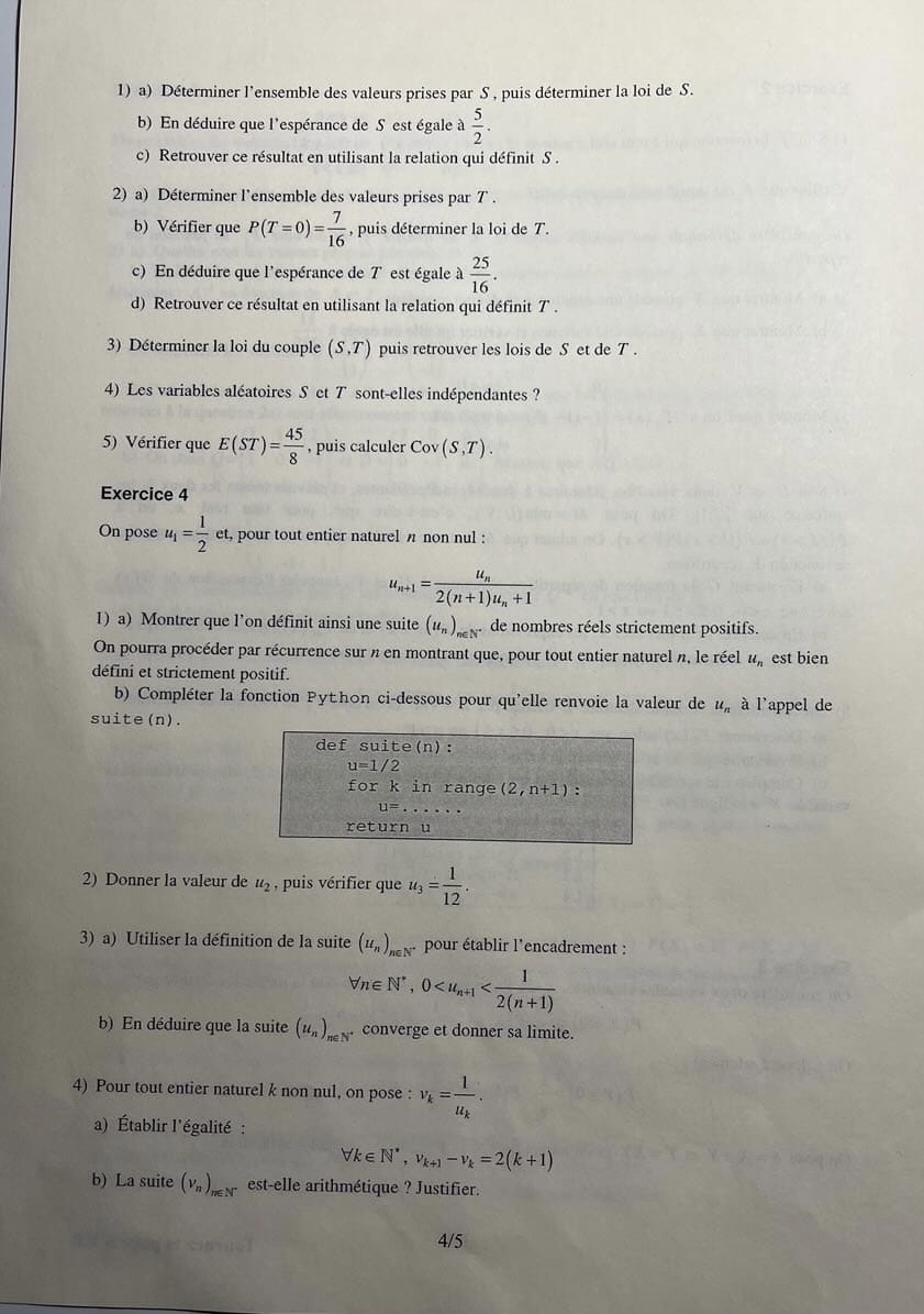 Sujet maths escp 2023 ECT 4/5