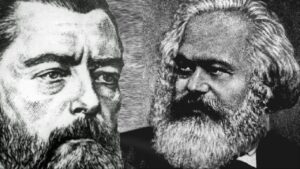 Portraits en noir et blanc de Karl Marx et Friedrich Engels – Thèses sur Feuerbach