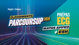Visuel graphique du classement Parcoursup prépas ECG maths approfondies ESH 2026 avec flux de données