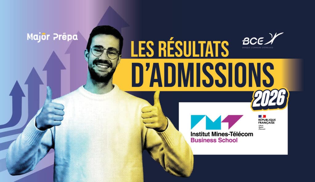 Infographie des informations clés et résultats d'admission post-prépa de l'Institut Mines-Télécom Business School IMT-BS.