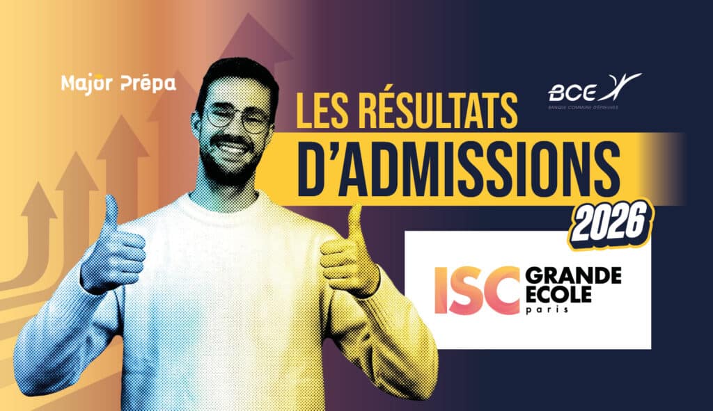Infographie des informations clés et résultats d'admission post-prépa de l'ISC Paris Business School.