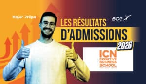 Infographie des informations clés et résultats d'admission post-prépa d'ICN Business School.