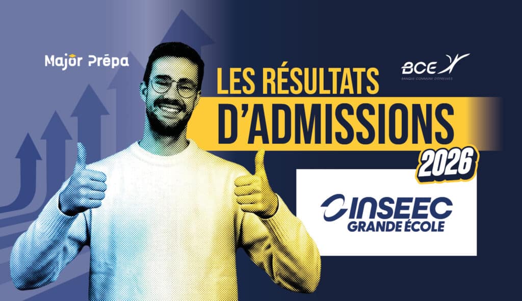 Infographie des informations clés et résultats d'admission post-prépa de l'INSEEC Grande École.