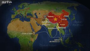 Routes maritimes du collier de perles chinois à travers l’océan Indien.