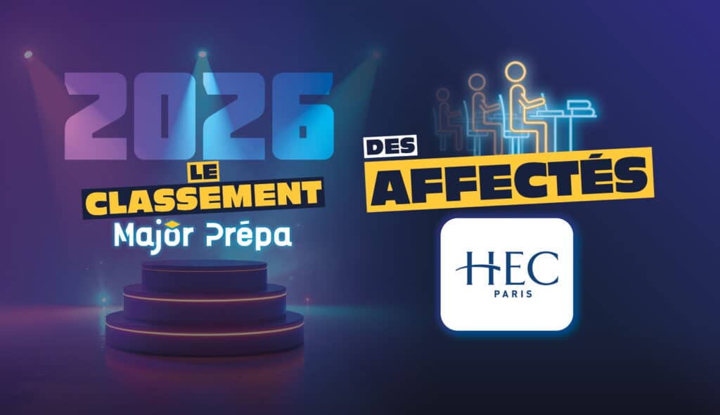 Classement 2026 des prépas avec le plus d’affectés à HEC illustré par un podium et le logo HEC Paris