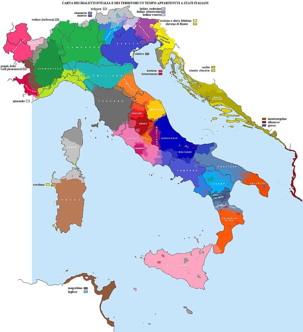 Carte des dialectes italiens