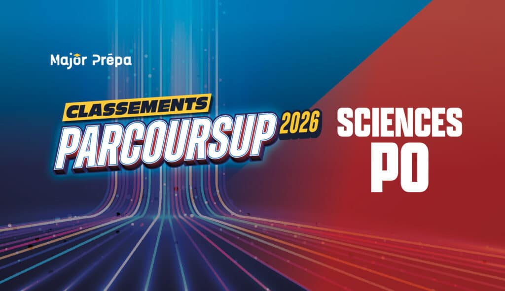 Visuel graphique du classement Parcoursup Sciences Po 2026 avec flux de données.