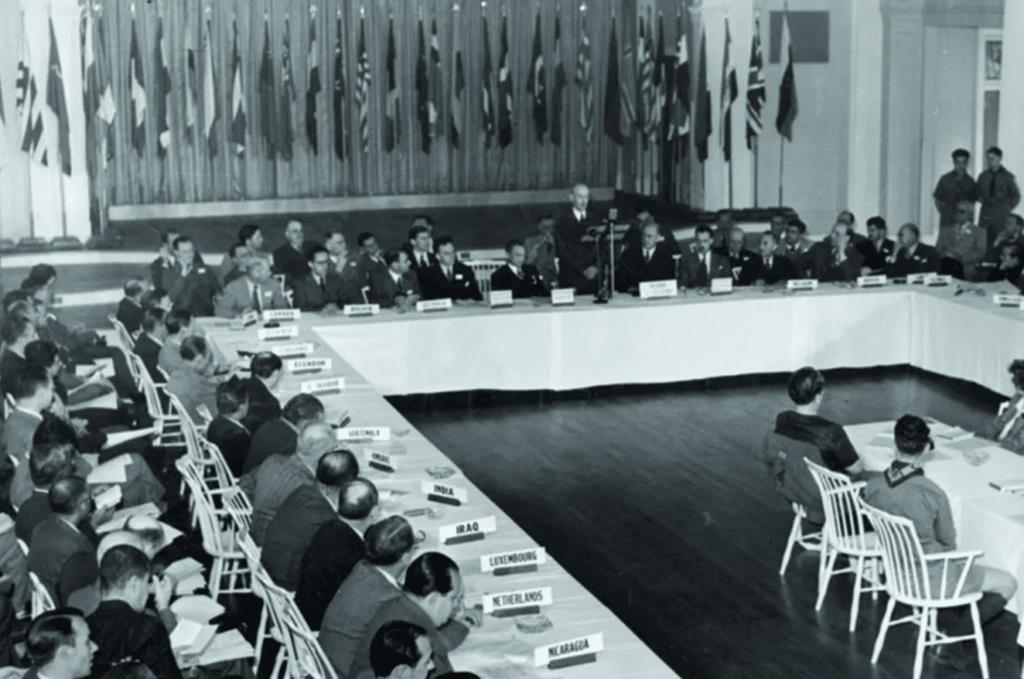 Réunion internationale du système monétaire de Bretton Woods avec représentants des États