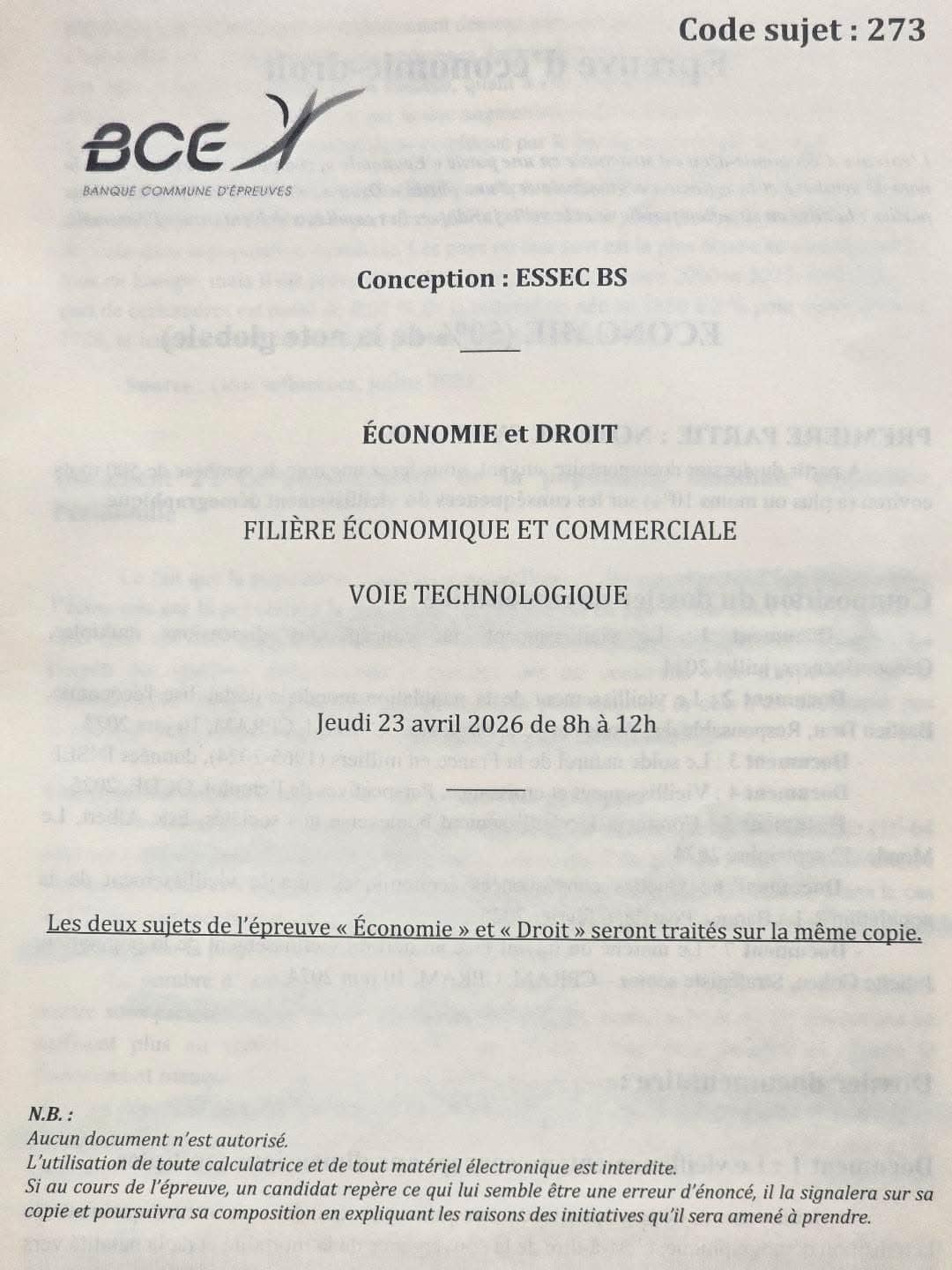 sujet éco-droit 2026 essec