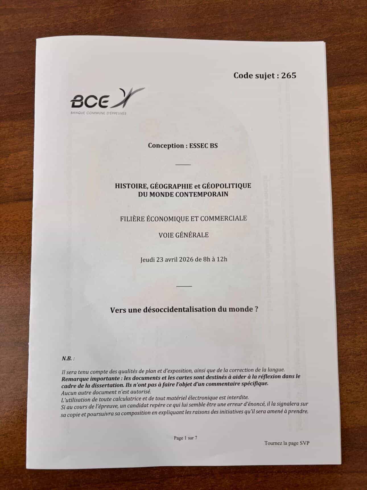 Sujet HGG ESSEC 2026