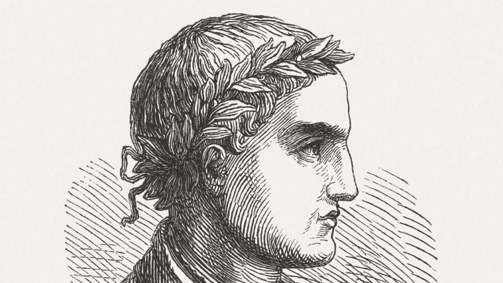 Gravure représentant Horace, poète latin couronné de laurier, de profil