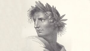 Gravure représentant Virgile, poète latin couronné de laurier, de profil