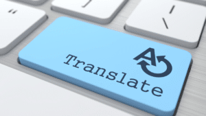 Touche de clavier bleue "Translate", illustration de la méthode pour comment traduire en anglais