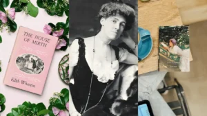 Portrait d'Edith Wharton et couvertures de ses romans, illustration d'un exercice de version anglaise