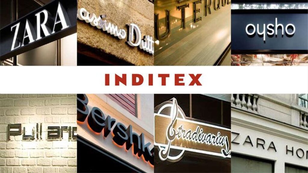 Montage des enseignes des marques du groupe Inditex, illustration des grandes entreprises espagnoles