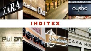 Montage des enseignes des marques du groupe Inditex, illustration des grandes entreprises espagnoles