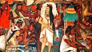 Fresque murale représentant la Malinche entourée de personnages précolombiens, symbole des femmes latines influentes en Amérique latine