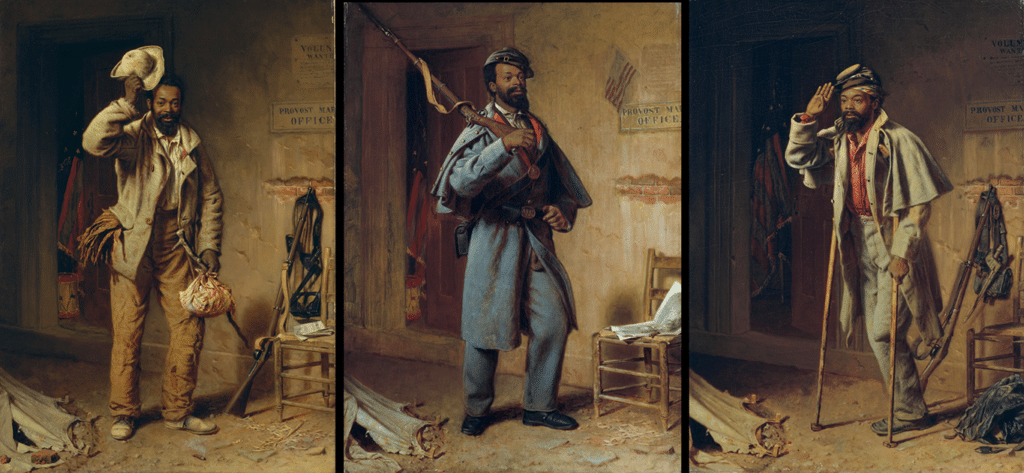 Triptyque représentant un soldat noir de l'Union pendant la guerre de Sécession