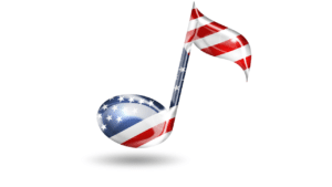 Note de musique aux couleurs du drapeau américain illustrant l'intonation en anglais