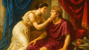 Agrippine touchant le visage de Néron, peinture évoquant les figures de l'excès chez Tacite