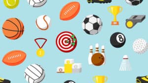 Pictogrammes de ballons et trophées sportifs, illustration du vocabulaire du sport en italien